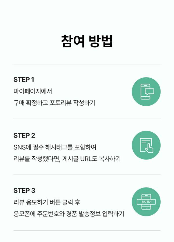 삼성 갤럭시탭 포토리뷰 이벤트의 참여 방법을 3단계로 안내하는 페이지. 마이페이지 포토리뷰 작성, SNS 해시태그 포함 리뷰 작성 및 URL 복사, 응모폼 입력 단계별 설명 제시.