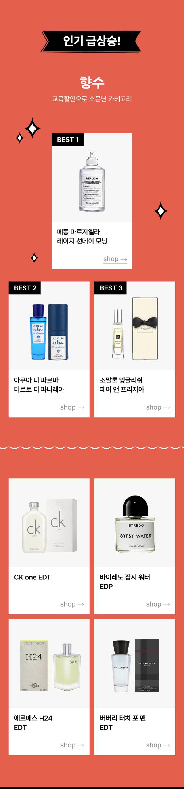 인기 금상식 향수 카테고리의 베스트셀링 상품들을 소개하는 페이지.