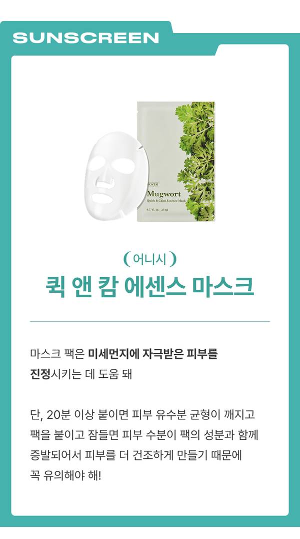 미세먼지로 손상된 피부 진정을 위한 어니시 쑥 에센스 마스크 사용법 및 주의사항 안내