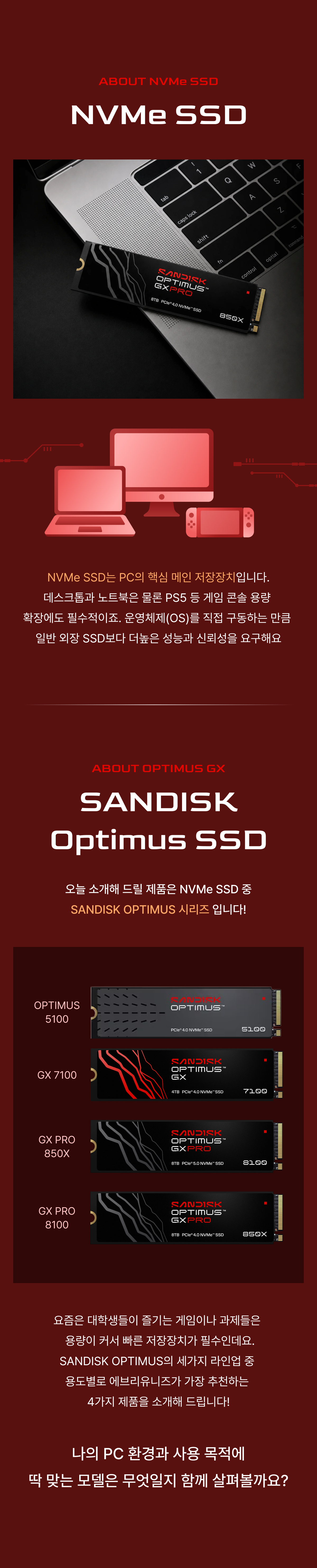 PC 환경 최적화를 위한 샌디스크 NVMe SSD 및 Optimus GX 시리즈 선택 가이드 안내