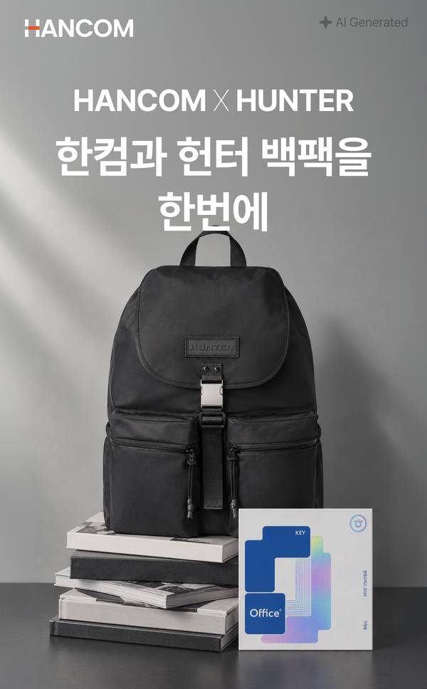 한컴과 헌터의 협업 백팩을 소개하는 배너