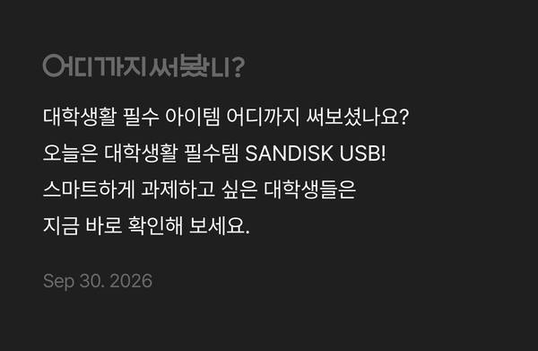 대학생활 필수 아이템 어디까지 써보셨나요? 오늘은 대학생활 필수템 SANDISK USB